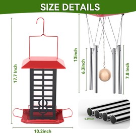 TreeGun Metal Bird Feeders with Memorial Wind Chimes for Outdoors Hanging，Metal Waterproof Outside Wild Bird Feeders for Memorial Wind Chimes for Home Decor Garden Patio Outdoor
