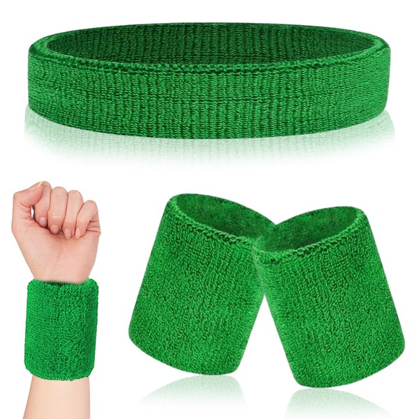3 Pieces Sweatband Sets, Polyester Sports Headband Wristbands Set, Sweatbands