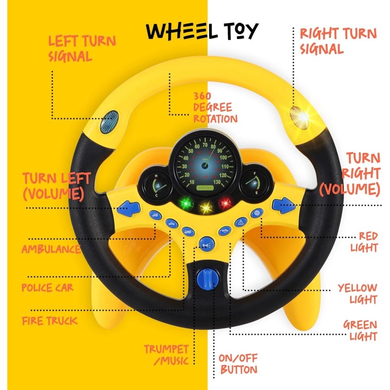 BETTERLINE Toy Wheel for Kids Driving Simulation with Lights and