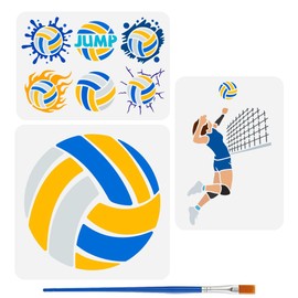 FINGERINSPIRE 3 Painting Stencils with Volleyball Patterns and 1 Brush 2 Sizes Large Template for Volleyball Players Reusable Ball Stencil Template with Sports Theme for Painting on Walls Fabrics