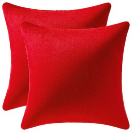 DEZENE 26x26 Euro Pillow Covers : 2 Pack Cozy Soft Velvet Oversized Couch Pillow Shams, Square Throw Pillow Cases for Living Room Sofa, Red