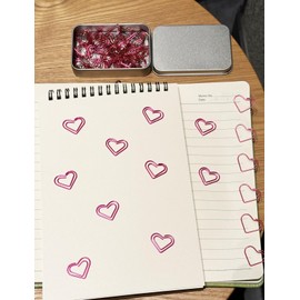 Heart Paper Clips, 100PCS Cute Love Heart Bookmark Clips, Pink Love Heart Shaped Paper Clips (Pink)
