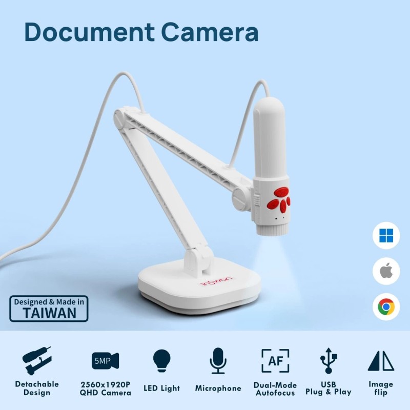 INSWAN INS-3 Handheld Webcam/USB Document Camera for Classroom, Built-in Mic,
