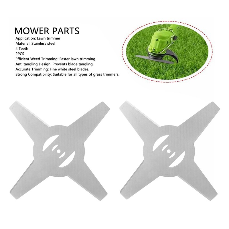 2PCS Mower Blades 4 Teeth Head Blades 7.9in Stainless Steel