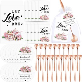 Skybooly 50 Sets Bridal Shower Tea Party Favors for Guests Heart Spoon Kraft Paper Envelopes for Tea with Thank You Cards and Organza Bags Wedding Souvenir Gifts