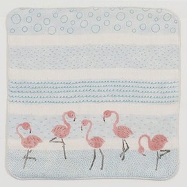 Musubi 70024-101 4 Ply Gauze Handkerchief, Approx. 9.8 inches (25 cm), MUSUBI ORGANIC Flamingos, Blue, Blue, Made in Japan