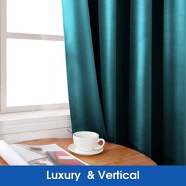 HOMEIDEAS 2 Panels Teal Faux Silk Blackout Luxury Curtains, 52 X 84 Inch Room Darkening Satin Thermal Insulated Window Drapes for Bedroom Decor, Indoor