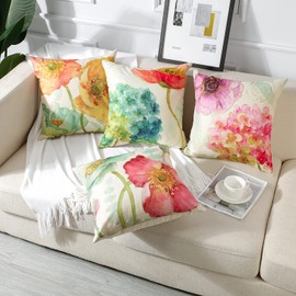 Artscope Set of 4 Waterproof Cushion Covers 45x45cm, Decorative Hydrangea and Lotus Throw Pillow Covers, Perfect to Outdoor Patio Garden Bench Living Room Sofa Farmhouse Decor
