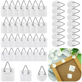 Wenqik 45 Pcs Adhesive Picture Hanger Foamboard Picture Hanging Hooks Without Nails Plastic Sticky Photo Hooks for Home Wall Art Photo Frame Bathroom Closet (Round,Square)