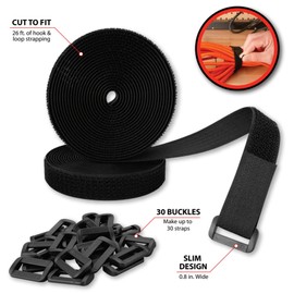 Performance Tool W2949 DIY Hook and Loop Strap Kit, Includes 26 ft. of Strap, 30 Buckles, Black