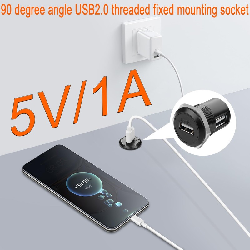 QIANRENON USB 2.0 Thread Mounting 90° Angle Adapter USB 2.0