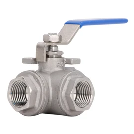 3 Way Ball Valve, Full Port Ball Valve 1/2 Inch, DN15 304 Stainless Steel Female Thread L Type Manual Drive for Water, Oil, and Gas