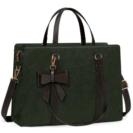 Laptop Bag for Women 15.6 inch Laptop Tote Bag Waterproof Leather Computer Bag Large Lightweight Briefcase Professional Business Office Work Bag, Dark Green with Coffee