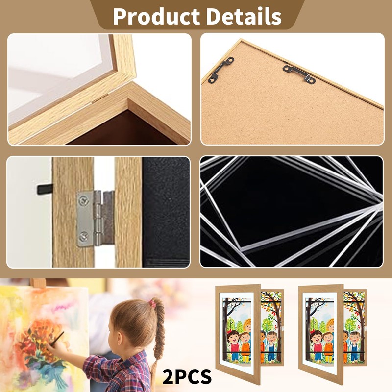 2 Pack Artwork Picture Frame with Elastic Cord, Convenient Magnetic