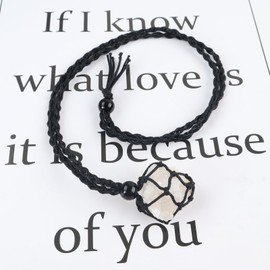 Anjiucc Natural Raw Gemstone Crystal Pendant Necklace Stone Holder Necklace Cord Hand-Woven Necklace with Adjustable Length for Women Men(Agate Geode)