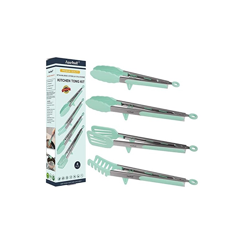4-in-1 Stainless Steel Kitchen Tongs Set with Silicone Tips