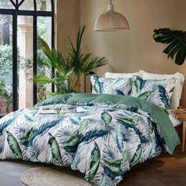 OAITE Duvet Cover King Size,Reversible Summer Leaf Green Duvet Cover Set with Zipper Closure, 3 Pieces Modern Patterns Soft Microfiber Bedding Set with 4 Ties(104’’*90’’,2 Pillow Cases)