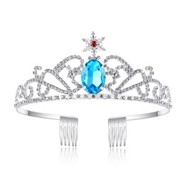 Lovelyshop Blue Diamond Snowflake Rhinestone Girls Tiara Princess Elsa Crown