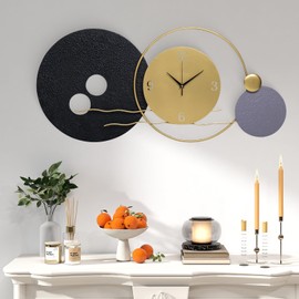 Modern Wall Clocks Battery Operated Non-Ticking 34x16 Inches, Decorative Clock for Living Room, Kitchen, Bathroom, Home & Office - Unique Abstract Geometric Design Timepiece