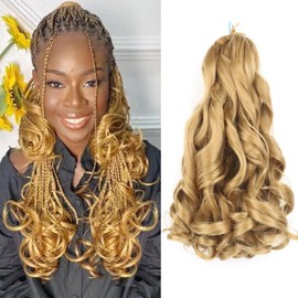 French Curly Braiding Hair Pre Stretched for Goddess Braids 14 Inch 8 Packs Spanish Braiding Hair Bouncy Braiding Hair French Curl Crochet Braids Blonde Braiding Hair Extensions(14 Inch/Pack of 8, 27)