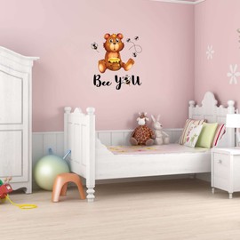 Babies Bee You Cute Cartoon Wall Decal Decoration Cute Bear Eating Honey Vinyl Wall Decal Lasts Years and Easily Removable - Size: 27 in(W) x 30 in(H)