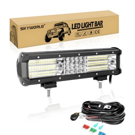 SKYWORLD 12" 330W Quad-Row Off Road LED Work Light Bar, Flood/Spot Combo Beam with Wiring Harness Kit - IP67 Waterproof for Trucks, ATVs, UTVs, Tractors, Trailers, 6000K White