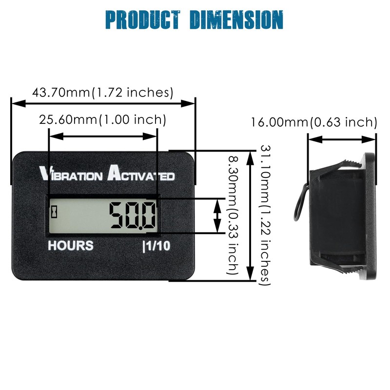 Runleader Digital Mini Vibration Activated Operating Hour Meter with Accelerometer,