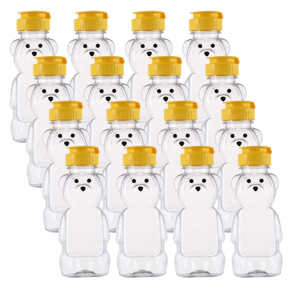 Bekith 16 Pack 8 Fluid Oz Plastic Bear Honey Bottle Jars, Honey Squeeze Bottle Empty with Flip-top Lid for Storing and Dispensing