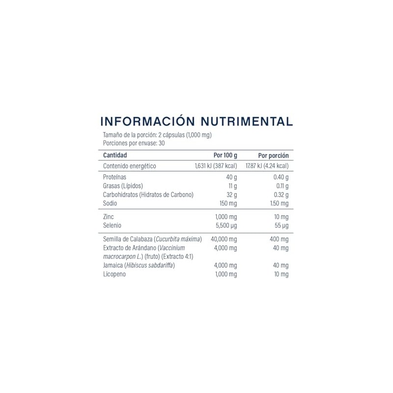 Pros Men Suplemento Alimenticio con Semilla de Calabaza, Arndano, Zinc,