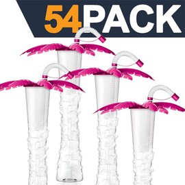 Sweet World USA Tropical Palm Tree Yard Cup - 17 oz. (Box of 54) - clear cup with a Palm lid (Pink)