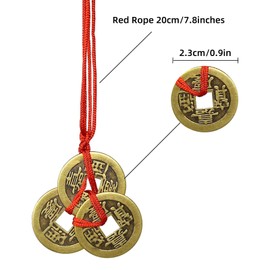 Feng Shui Chinese Coins I-Ching Fortune Coins Red String for Wealth and Success Traditional Decoration (24PCS)