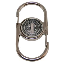 GTBITALY 50.054.10 SMED Carabiner Double Keyring with Medal of Saint Benedict Silver