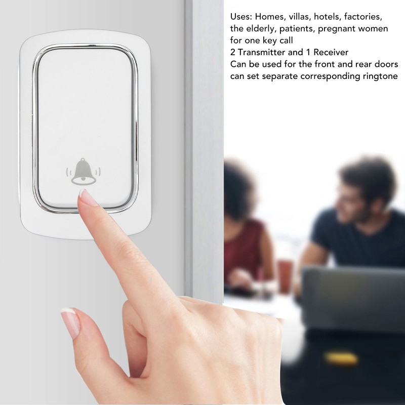 Self Powered Doorbell Set 2 Transmitter Long Range 38 Ringtones