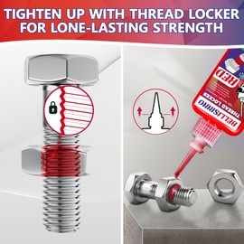 Thread Lock Blue and Red, Medium and Strong Strength Threadlocker, Thread Locker for Nuts, Bolts, Fasteners and Metals, Anaerobic Curing Screw Glue to Prevent Loosening (Blue and Red)