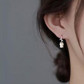K.L.Y Women's Earrings, Popular, Lilly Orchid Flowers, 925 Silver, Hypoallergenic, Zirconia CZ, Cute, Swinging Lily of the Valley, Popular, Birthday Gift, Accessory, Silver Sterling Silver Cubic