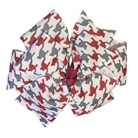 Crimson and Gray Houndstooth Pinwheel Hair Bow