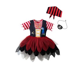 MOMMY'S NEW MAN Toddler Baby Girl Pirate Sea Buccaneer Tutu Dress And Head Scarf With Pirate eye mask (3-4Y,Red)