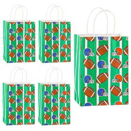 Rugby Kraft Gift Bag Football Theme Wrapping Paper Bags with Handles for Rugbys Sports Party Favors Fall Footballs Birthday Goodie Treat Gifts Candy Handbag Wrap Bags for Boys Kids Teens Men Team