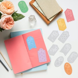 ORIGACH 6 Pcs Metal Tag Cutting Dies with Embossing Folders Crafts Embossing Template for Tag Paper Card Making Crafts Supplies