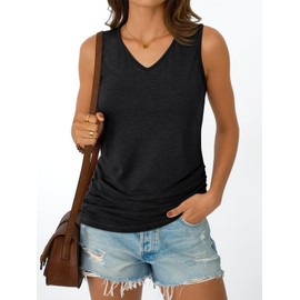 AUTOMET Womens Tank Tops 2025 Sleeveless V Neck Ruched Top Spring Fashion Summer Outfits Dressy Casual Shirts Basic Tees Trendy Clothes Black L