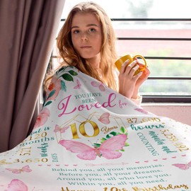 ZWERIVP Gifts for 10 Year Old Girl, 10th Birthday Present for Girls, Presents for Ten Year Old Kids, Birthday Gifts Ideas for Age 10, Double Digits Bday Decorations Throw Blanket 60"X50"