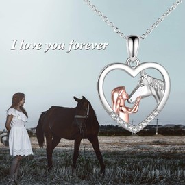 YFN Girl and Horse Necklace for Girls, Sterling Silver Horse Jewellery, Horse, Gifts for Women, Sterling Silver, White