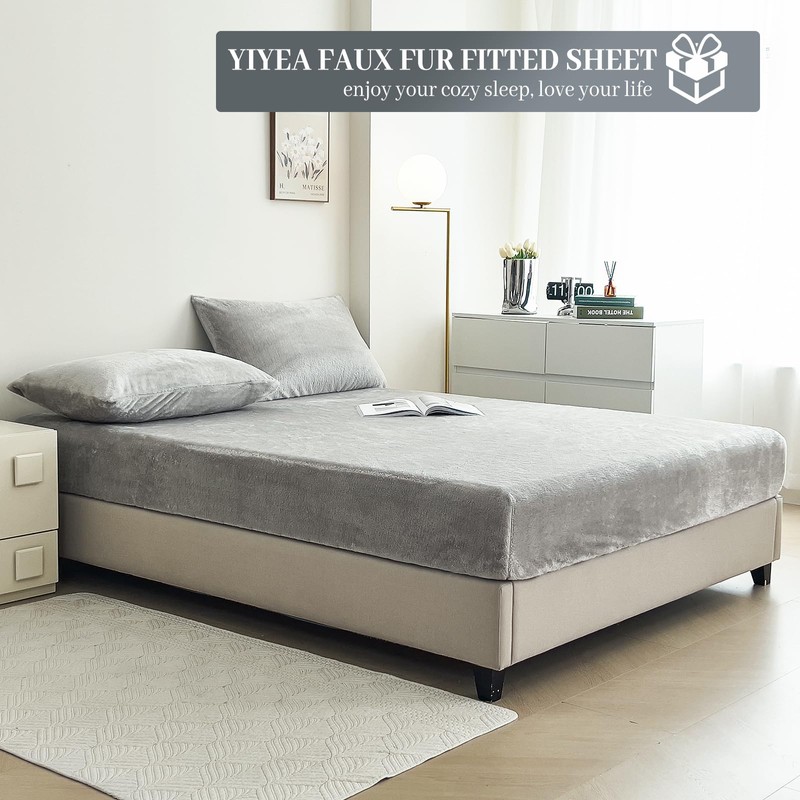 YIYEA Fleece Fitted Sheet Full Size, Ultra Soft Faux Fur