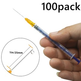100 Pack 1ml 25Ga Plastic Syringe with Measurement for Scientific Labs, Industrial Dispensing Animal and Pet Supplies, Disposable Individually Wrapped