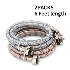 Roastove 6 feet Premium Stainless Steel Washing Machine Hoses with 90 Degree Elbow,Burst Proof,Hot and Cold Water Connection Inlet Supply Lines for Washer,Washing Machines,Washer Machines(2-Pack)