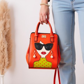 Novelty Unique 3D Lady Face PU Leather Top Handle Satchel Handbags for Women Funky Tote Purse Hobo Crossbody Shoulder bags (Scarf Orange)