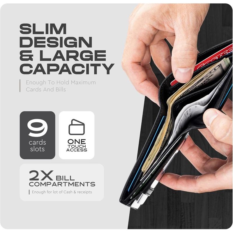 Wallet for Men's - Genuine Leather Slim Bifold RFID Wallet