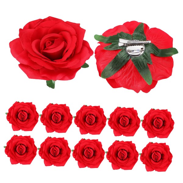 Healvian 12pcs Lifelike Rose Hair Clips Realistic Fabric Flower Hair