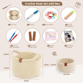 27PCS Crochet Basket Kit for Beginners (L&S), Complete Crochet Kit Include Beginner-Friendly Yarn, Starter Knitting Set for Adults & Kids