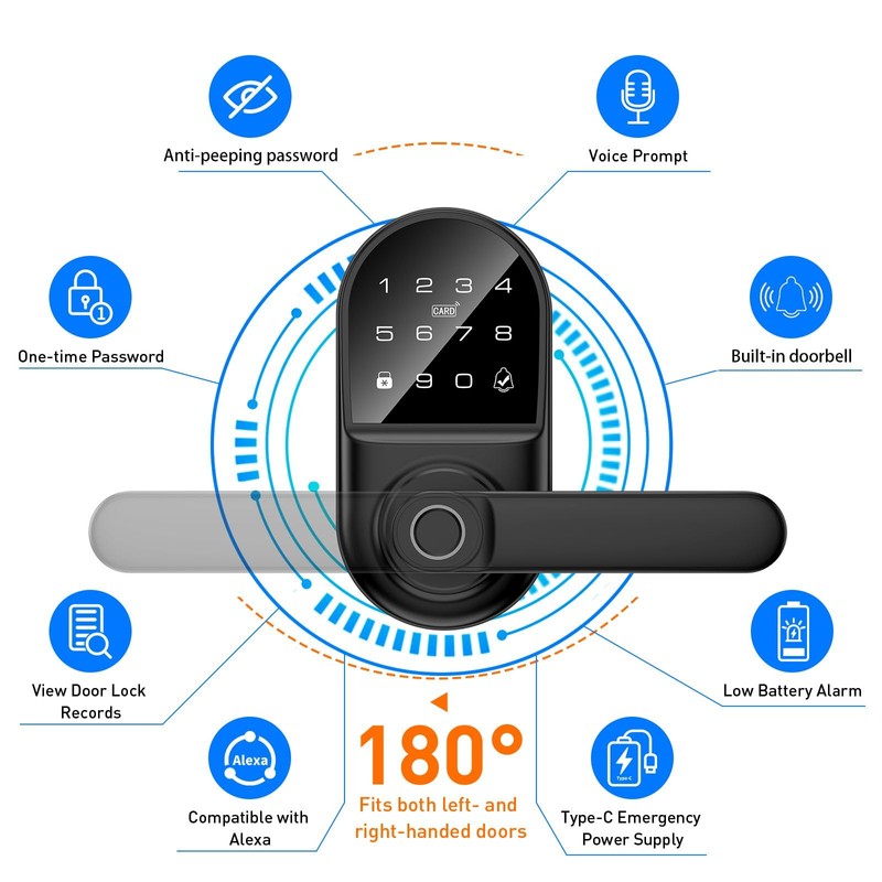 Smart keypad Door Lock with Handle，Fingerprint Keyless Entry Digital Lock